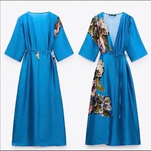 Zara Blue Floral Wrap Dress NWT Size XL